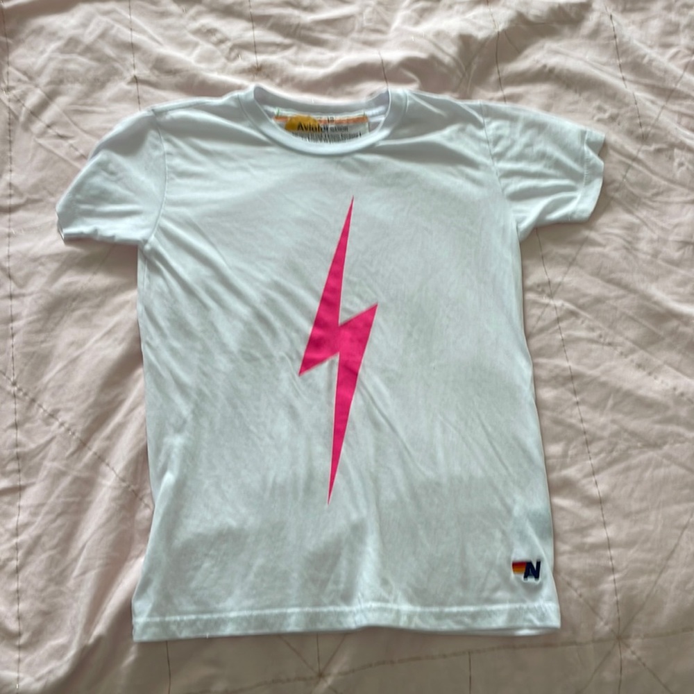 Aviator Nation kids t-shirt - size 12 - white - gently used - lightning bolt